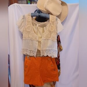 Festival Vibes 4 Pc Set W/ Lace Top, Shorts, Corset, & Hat